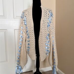 Altar’d State Cream Sweater with Blue Accents